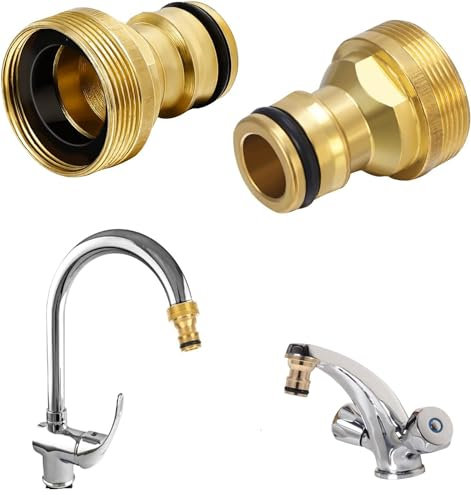 2 pack Universal Tap Kitchen Adapters Hose Connector, Brass Kitchen Sink Mixer Tap Connector Fitting, Garden Hose Pipe Tap Connector Adapter for Kitchen Sink Tap, Bathroom Tap, 22& 24mm Threaded Tap