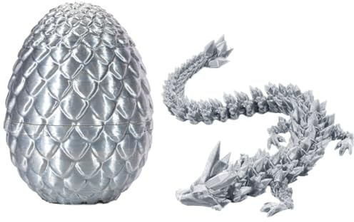 Kexpery 8,7 Zoll beweglicher Drache mit Ei, 3D-Gedruckter Kristalldrache, Kristalldrache, Sammelfiguren for Zuhause, Büro, Auto, Schreibtischdekoration (Silber)