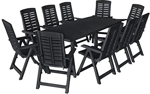 ShCuShan 11-TLG. Garten-Essgruppe Gartentisch Set GartenmöBel FüR DraußEn Essgruppe Mit StüHlen Sitzgarnitur Garten Kunststoff Anthrazit