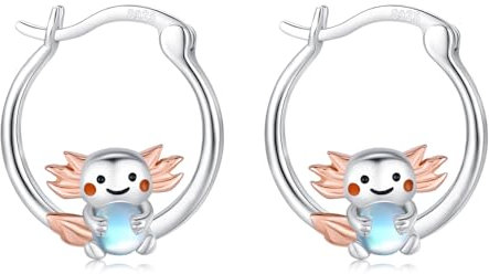 StoryEtain Axolotl Creolen 925 Sterlingsilber Axolotl Ohrringe Axolotl Mondstein Creolen Ohrringe Mondstein Schmuck Geschenke für Kinder Mädchen Tierliebhaber