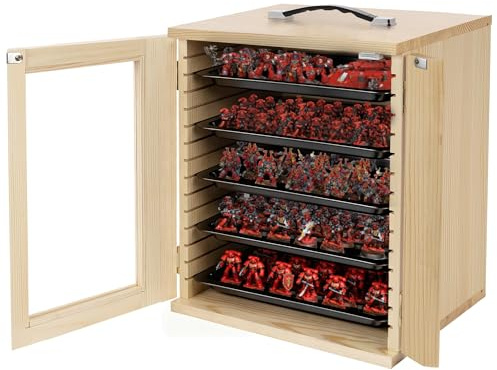 WELIDAY Miniatur-Aufbewahrungskoffer für Sammlerstücke, Miniatur-Vitrinen mit magnetischer Tür und 6 Ablagen, Clear View Miniaturen Transportkoffer (natürliche Kiefer)