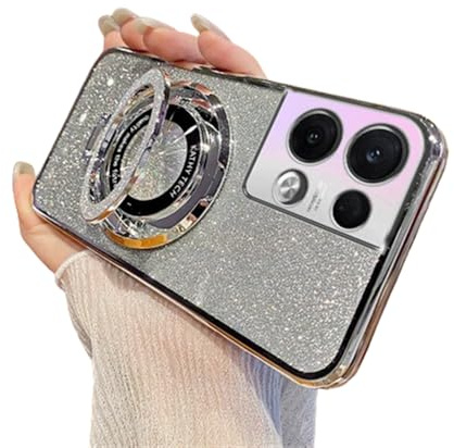 QIWEIQING für Oppo Reno 8 Pro 5G Hülle mit Ring Ständer, Galvanisierte Magnetisch Handyhülle Ring Ständer, Kameraschutz Ecken Anti-Fall Schutzhülle für Oppo Reno 8 Pro 5G.Gray DS