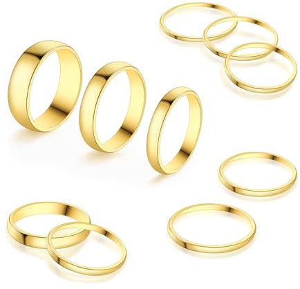 ALEXCRAFT 10 Stück Ringe Edelstahl Damen Gold 18 Karat Vergoldet Ring Set für Frauen Freundin Mama