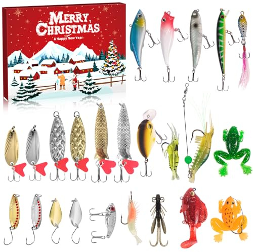 2024 Angeln Adventskalender für Erwachsene Männer & Teen Boys - Aufregender 24 Tage Countdown mit VIB Angelköder Set - Ideales Weihnachtsüberraschungsgeschenk für Angelbegeisterte