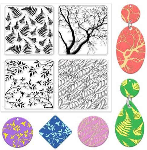 CHGCRAFT Polymer Ton Texturmatte Äste Blätter Transparent Silikonmatte Ohrringe Und Schmuck, 5,5x5,5 Zoll