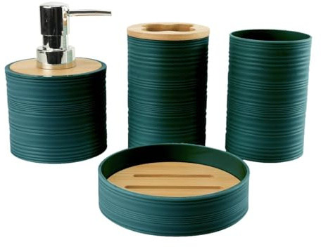 SiaBiced 4-teiliges Badezimmer-Zubehör-Set, Seifenspender, Zahnbürstenhalter, Bad-Zubehör, komplettes Set für Badezimmer, Dunkelgrün