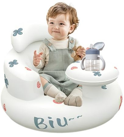 Aufblasbarer Baby-Sitz ab 3-36 Monaten, Kindersitz mit Tablett | Rückenstütze & integrierter Pumpe | Leichter Sitzhilfe für Kleinkinder | Sicherer Aufblasbarer Baby-Bodenstuhl zum Aufsitzen