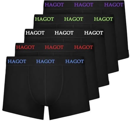 HAGOT 5 Pack Mens Boxers with Elastic Wais, Stretch Fit Mens Underwear, Soft Cotton Boxer Briefs, Breathable Stretch Underwear Briefs - Fitted Hipster Boxers for Men,L