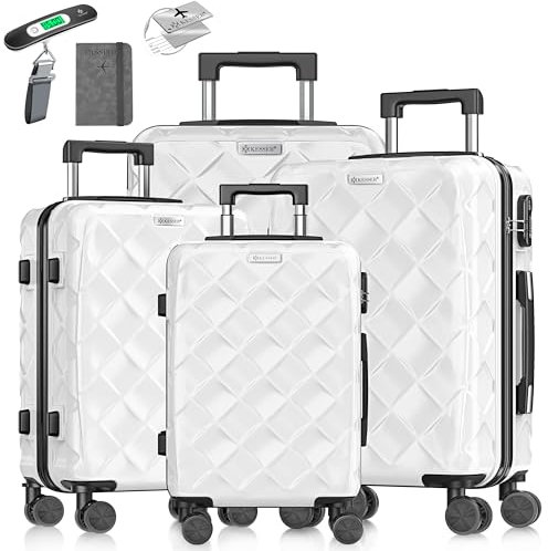 KESSER® Reisekoffer Set 4-teilig | Kofferset ABS Hartschalenkoffer mit Zahlenschloss, Kofferwaage & Reisebrieftasche 360° Rollen | Handgepäck & große Koffer für Business & Reise Trolley Snow White