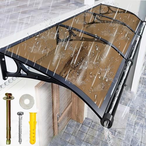LSPYYDS Vordach Haustür Überdachung, Modernes Design Haustürvordach Pultvordach, Polycarbonat Türvordach für draußen Regenschutz UV-Schutz vor Regen und Schnee, Braun/60x140cm