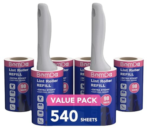 Extra Sticky Fusselrolle für Tierhaare, 540 Blätter, 6 Rollen mit 2 Abroller, Extra Klebrige Fusselrolle für Kleidung, Haare, Katzenhaare, Hundehaare (540 Blätter)