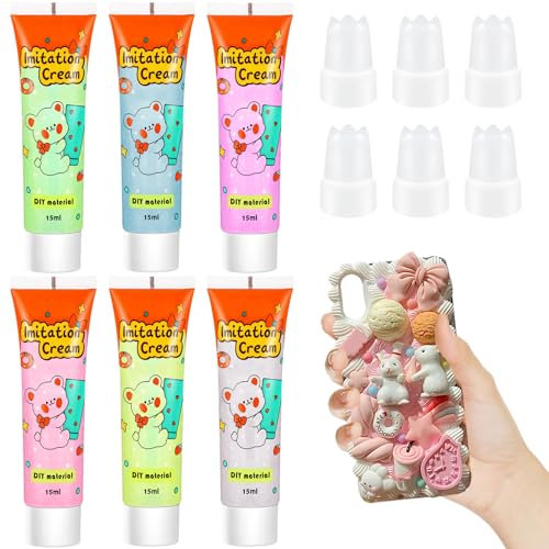 6-Colour Simulation Cream Glue Set – Cream Clay Adhesives, Transparent Crystal Glue for Hair Clips, Jewellery, Handcrafted DIY Phone Case Crafting, Soft Clay Decorations.