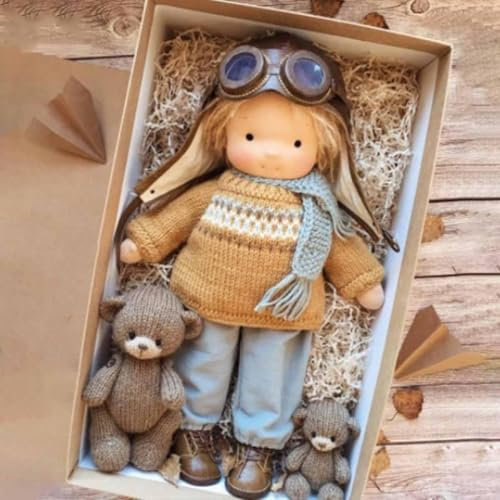 Aosrioylt Waldorfpuppe handgefertigt, handgemachte Waldorfpuppe, Vintage gehäkelte Puppe(24# Angela)