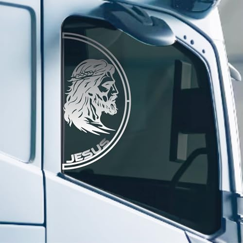Decalart Kit 2 adesivi per Camion truck furgone portiera Schizzo Gesù redentore Jesus compatibili per tutti i modelli di camion decalcomanie L095 (090 Argento)
