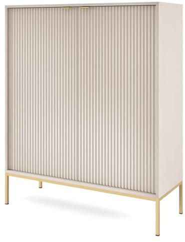 Selsey Highboard Vellore 104x125x39 cm - Kommodenschrank Greige, Modernes Design mit Goldenen Metallbeinen und Geriffelten Fronten, 6 Fächer, Für Wohnzimmer/Schlafzimmer, Matt, Selbstmontage