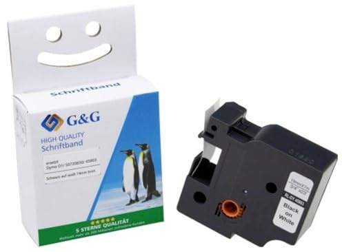 G&G Schriftband BB-D-G-D1-45803 Kompatibel ersetzt DYMO 45803 Bandfarbe: Weiß Schriftfarbe: Schwarz
