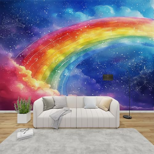 PaxGloz Fototapete Regenbogen Tapete Bunte Aquarell Kinderzimmer Tapeten Vliestapete Modern Wandtapete Wohnzimmer Schlafzimmer Kinderzimmer Wanddeko Motivtapeten 250 x 175 cm (B x H)