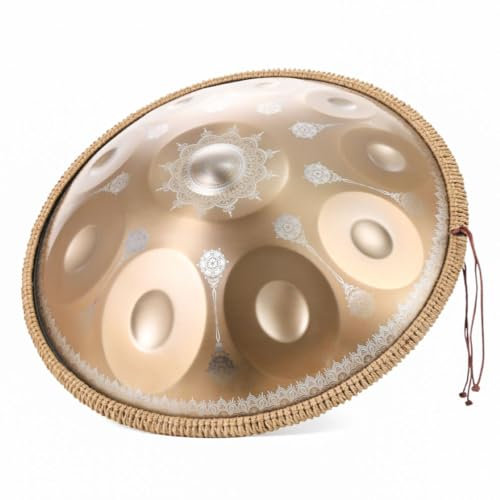 Goldene Mandala Handpan 10-Noten D Kurd Skala Professionelles Klangheilungs-Instrument Hochwertiger Stahl Meditations-Trommel Für Stressabbau, Yoga & Musiktherapie Individuelle Stimmung möglic