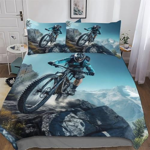 AASWDDS Mountainbike Bettwäsche-Set 2teilig Bettbezug Und Kissenbezug, Für Jungen Mädchen Schlafzimmer Mikrofaser Bettbezüge Bettgarnitur Single(135x200cm)