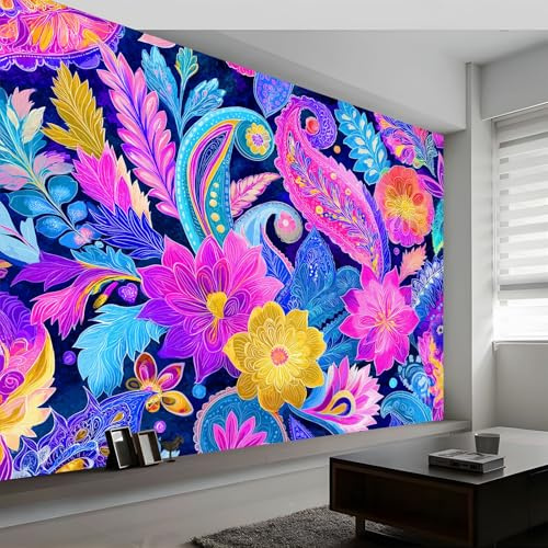 Fototapete Paisley Muster Tapete B500 x H280 cm, Abstrakt Bunt Pflanzen Blumen Fototapeten Vlies Tapeten Vliestapete Wandtapete Wandbild Wandkunst Schlafzimmer Wohnzimmer Ornament Modern Design