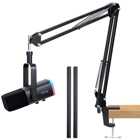 WIBOND Mic Boom Arm Compatible with FiFine AM8, Mic Arm Stand with 3/8 to 5/8 Screw Adapter, Cable Sleeve, Desk Clamp