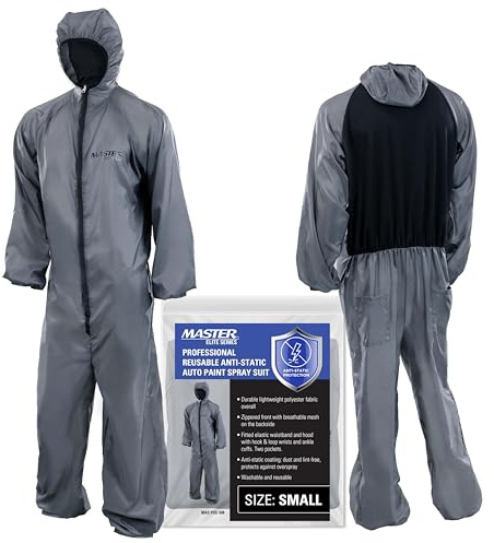 Master Elite Reusable Anti-Static Automotive Paint Suit (XXL) - Breathable Protective Auto Spray Paint Coveralls with Hood & Mesh Back - Polyester Fabric, Comfortable Fit, Heat Regulating, Washable