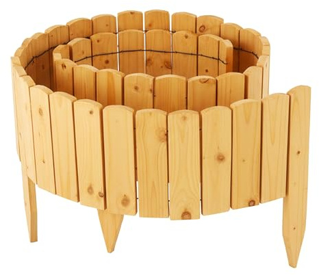 Relaxdays Beeteinfassung, 200 cm lang, flexibel, Sichthöhe: 20 cm, zum Stecken, Holz, Beetzaun, Rasenkante, Hellbraun