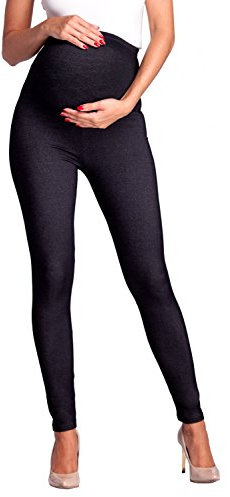 Zeta Ville - Femme maternité Leggings Effet Jean empiècement Extensible - 948c (Jeans & Noir, 34-36, M)