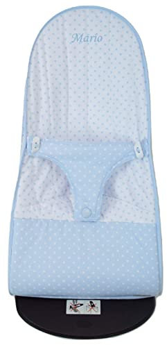 Die Bezug oder die Schutzhülle wendbar für Babywippe oder Hängematte Babybjörn Balance und Babalance Soft mit der Name personaliziert. Verfügbar in mehreren Modellen und Farben (Sterne Hellblau)