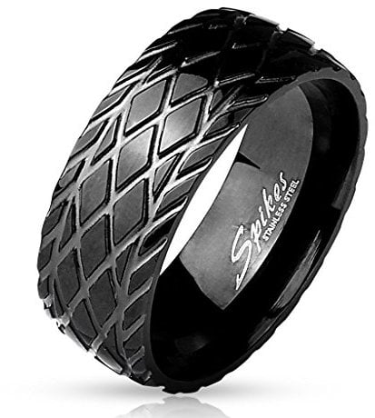 viva-adorno® Edelstahl Ring matt Schwarz gebürstet mit Reifenprofil RS56, schwarz diagonal, Gr. 60