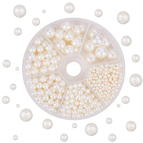 PandaHall ca. 804 Stück 6 Größen ohne Löcher/ungebohrt nachgeahmte Perlen für Vasenfüller, Hochzeit, Party, Heimtextilien, Elfenbein (3 mm, 4 mm, 5 mm, 6 mm, 8 mm, 10 mm)