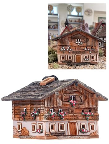 Midene Keramik-Kegel-Räucherstäbchenhalter, Raumdekoration, handgefertigt, Sammlerstück, Miniatur, altes Haus auf Lutago, Tirol, Italien R235