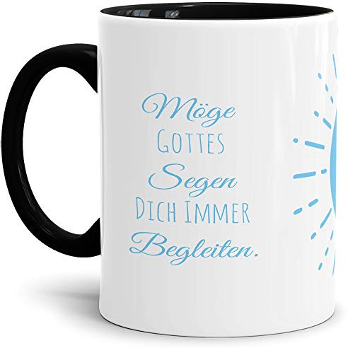 Tassendruck Geschenk-Tasse zur Konfirmation Möge Gottes Segen dich immer Begleiten - Erwachsen/Kind/Feier/Innen & Henkel Schwarz