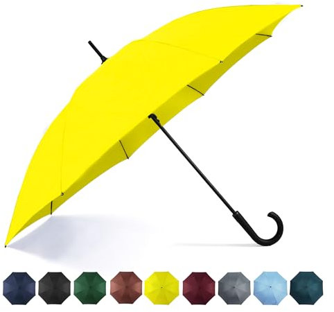 SoulRain 127 cm großer Stock-Regenschirm, winddicht, automatisch, offen, übergroßer J-Griff, Regenschirme für Männer und Frauen, unzerbrechlich, starker Reise-Golfschirm (gelb)