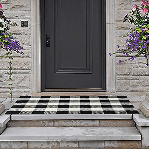 NANTA Baumwoll-Buffalo Plaid Teppich 27,5 x 43 Zoll waschbar schwarz und weiß Büffel Karo Teppich für geschichtete Fußmatte Indoor Outdoor