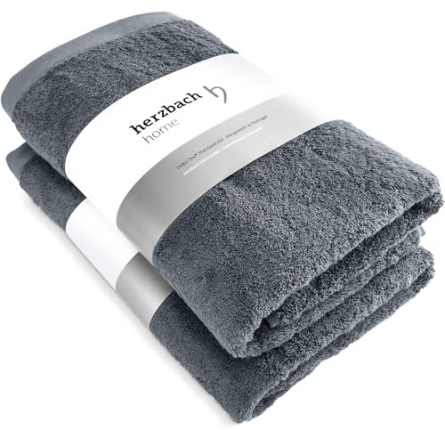 herzbach home Asciugamano da sauna 80 x 200 cm, set da 2 pezzi, 100% cotone, morbido e assorbente, extra grande e lungo (antracite)