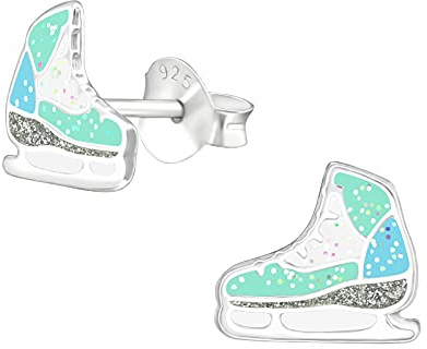 925 Sterling Silver Glitter Ice Skating Boots Stud Earrings for Girls | glitter ice skating boots earrings, lightweight hollow-back studs, gift boxed for girls or women
