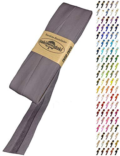 Sandras-Bastelladen Schrägband/Einfassband Baumwolle Uni gefalzt 5m x 20mm 004-Grau
