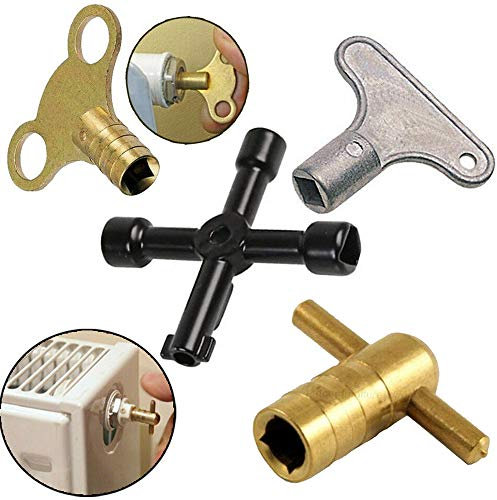 Radiator Plumbing Bleed Bleeding Key Keys Solid Brass/Alloy for Venting Air Valve (1, 4 Way Radiator Key (K04))