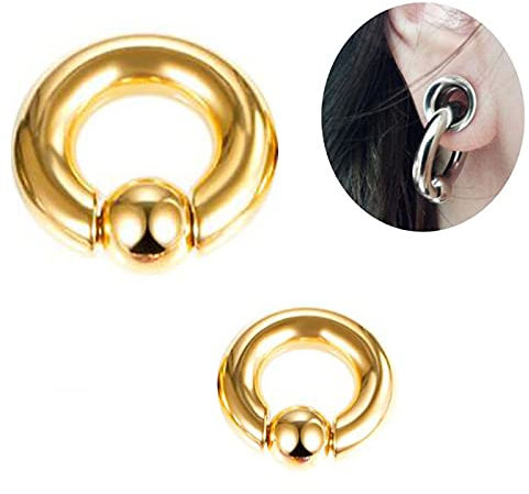 XINHE 2 Stücke Edelstahl Ohr Piercing Gewichte Keil Expander 1,2-10mm Ohr Gauge BCR Ball Closure Nase Septum Ring Schmuck,Gold,10x16x12