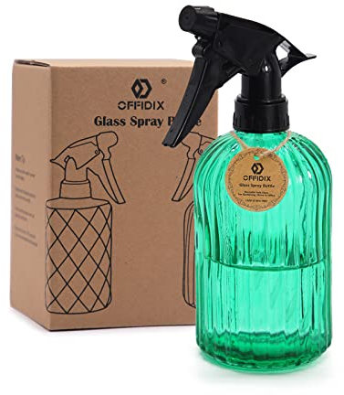 OFFIDIX Glass Spray Bottle, Handheld Pressure Plant Mister 0.4L Water Sprayer Watering Can with Adjustable Nozzle for Garden, Plant, Cleaning (Green)