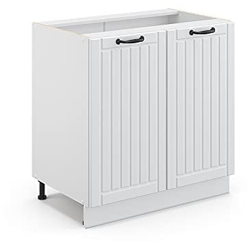 Vicco Spülenunterschrank Fame-Line, Weiß Landhaus/Weiß, 80 cm mit Regal, ohne Arbeitsplatte