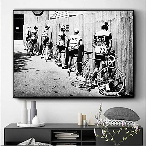 Wandbilder 60x70 cm rahmenlos Retro Fahrrad Foto Leinwand Poster schwarz-weiß Badezimmerdekoration Herren Rennrad Wandkunst Bild
