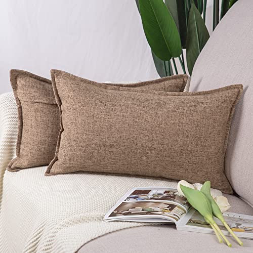 Madizz 2er Set Polyester- Leinen Kissenbezügen Weiche dekorative Kissenbezüge für Sofa Schlafzimmer Kissenhülle Hellbraun 30x50 cm Rechteckig