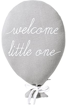 nordic coast company Babykissen | Ballon Kissen | 100% Baumwolle Geburt | Dekokissen Ballonkissen | Wanddekoration personalisierbar (Grau mit Text)