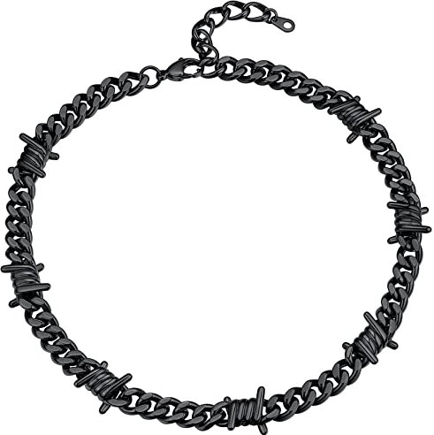 Spike Necklace for Women Smooth Barbed Wire Chain Curb Chains Chunky Black Metal Chains Goth Necklaces Mens Cuban Link Chain Punk Necklace Thorn Necklaces