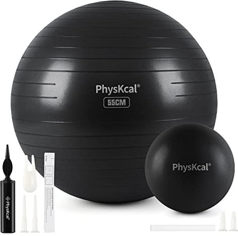 PhysKcal 55cm Black Dicker Gymnastikball und 23 cm Pilatesball Set, Anti Burst Gymnastikball, Anti-Rutsch-Sitzball, Balanceball, Yogaball für Zuhause, Fitnessstudio und Büro