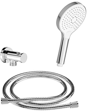 CHRIS BERGEN Brausegarnitur - SET aus Handbrause, Wandanschlussbogen und Brauseschlauch - in Chrom