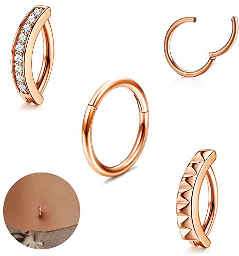 LOLIAS 3PCS 14G Clicker Piercing Nombril Anneau pour Femmes Piercing au Nombril Acier Chirurgical 10/12MM Piercing Ventre Anneaux Bijoux