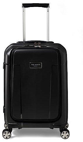 Ted Baker Flying Colours Small Trolley Spinner Suitcase with Front Pocket and USB Smart Feature, Black